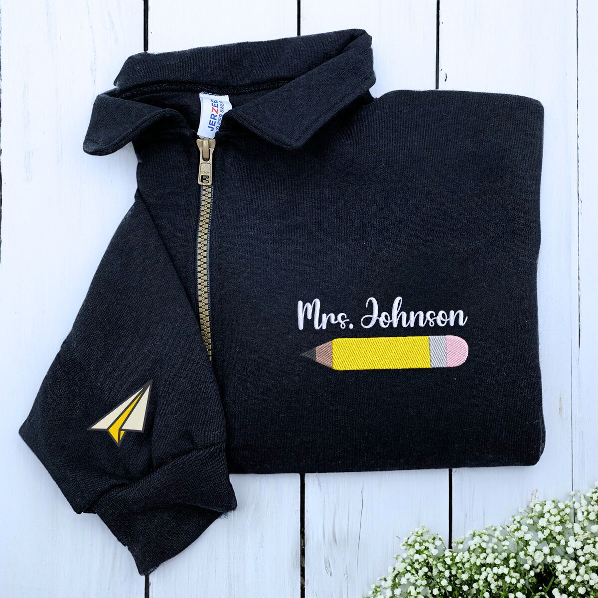 Custom Teacher Zip Up Hoodie or Quarter Zip Sweatshirt, Embroidered Gift for Teacher, Teacher Gift