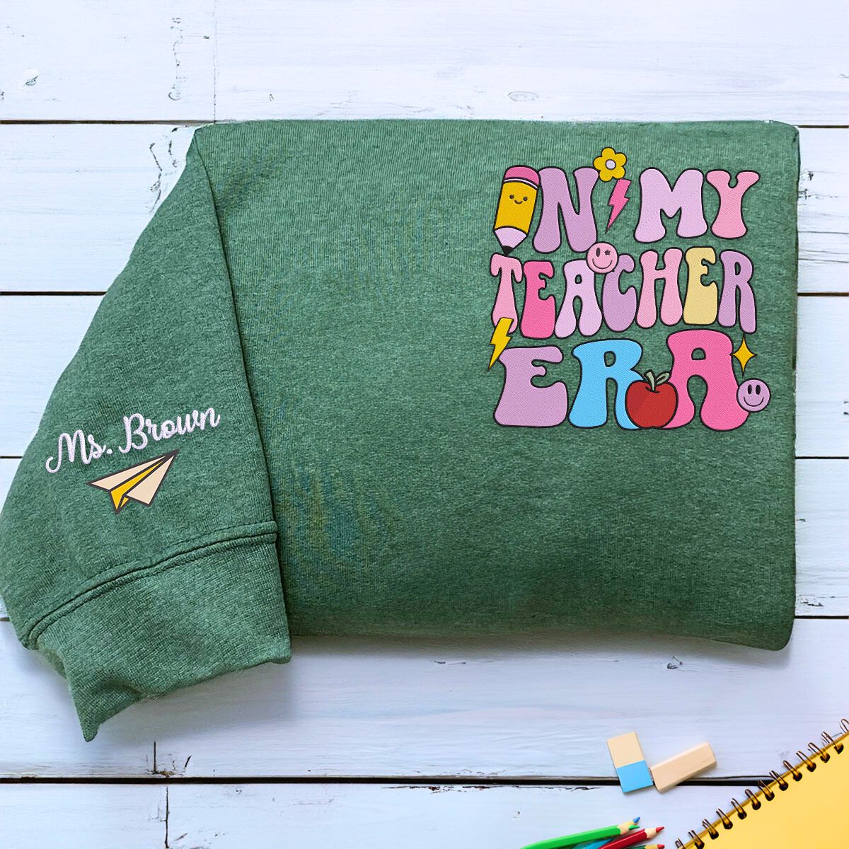 Personalized Gift for Teacher, Custom Embroidered In My Teacher Era Quarter Zip Sweatshirt or Full-Zip Hoodie - Embroly