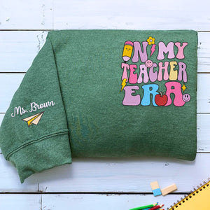 Personalized Gift for Teacher, Custom Embroidered In My Teacher Era Quarter Zip Sweatshirt or Full-Zip Hoodie