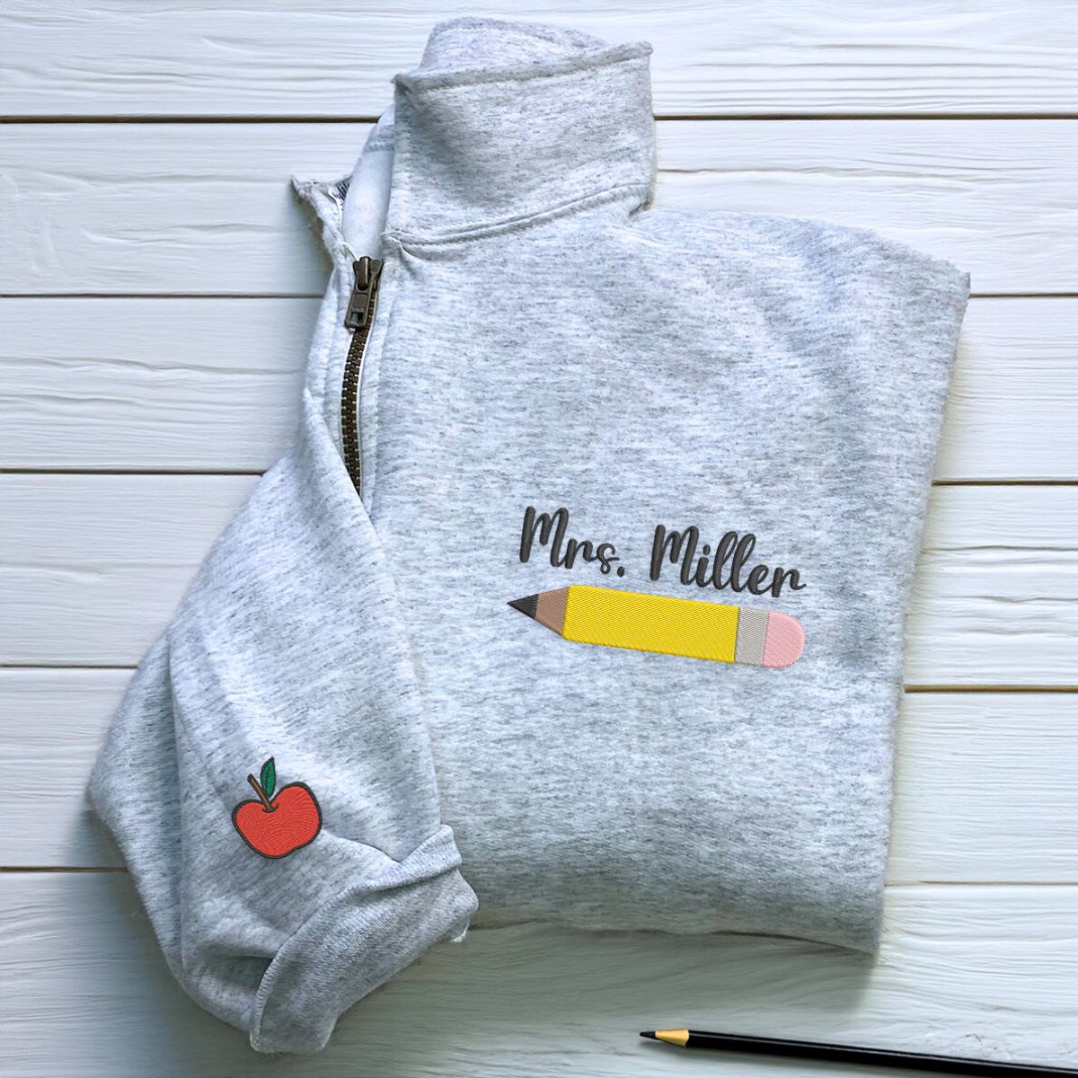 Custom Teacher Zip Up Hoodie or Quarter Zip Sweatshirt, Embroidered Gift for Teacher, Teacher Gift