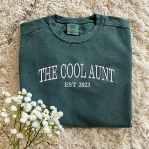 Comfort Color® The Cool Aunt Sweatshirt with Custom Est Year, Children Names on Sleeve