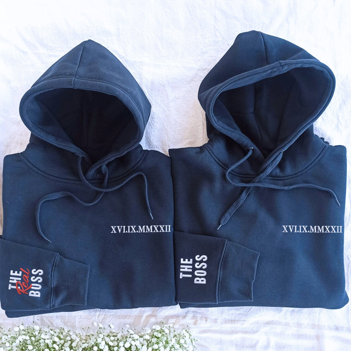The Boss The Real Boss Hoodie or Sweatshirt, Custom Embroidered for Couple Valentine's Gifts