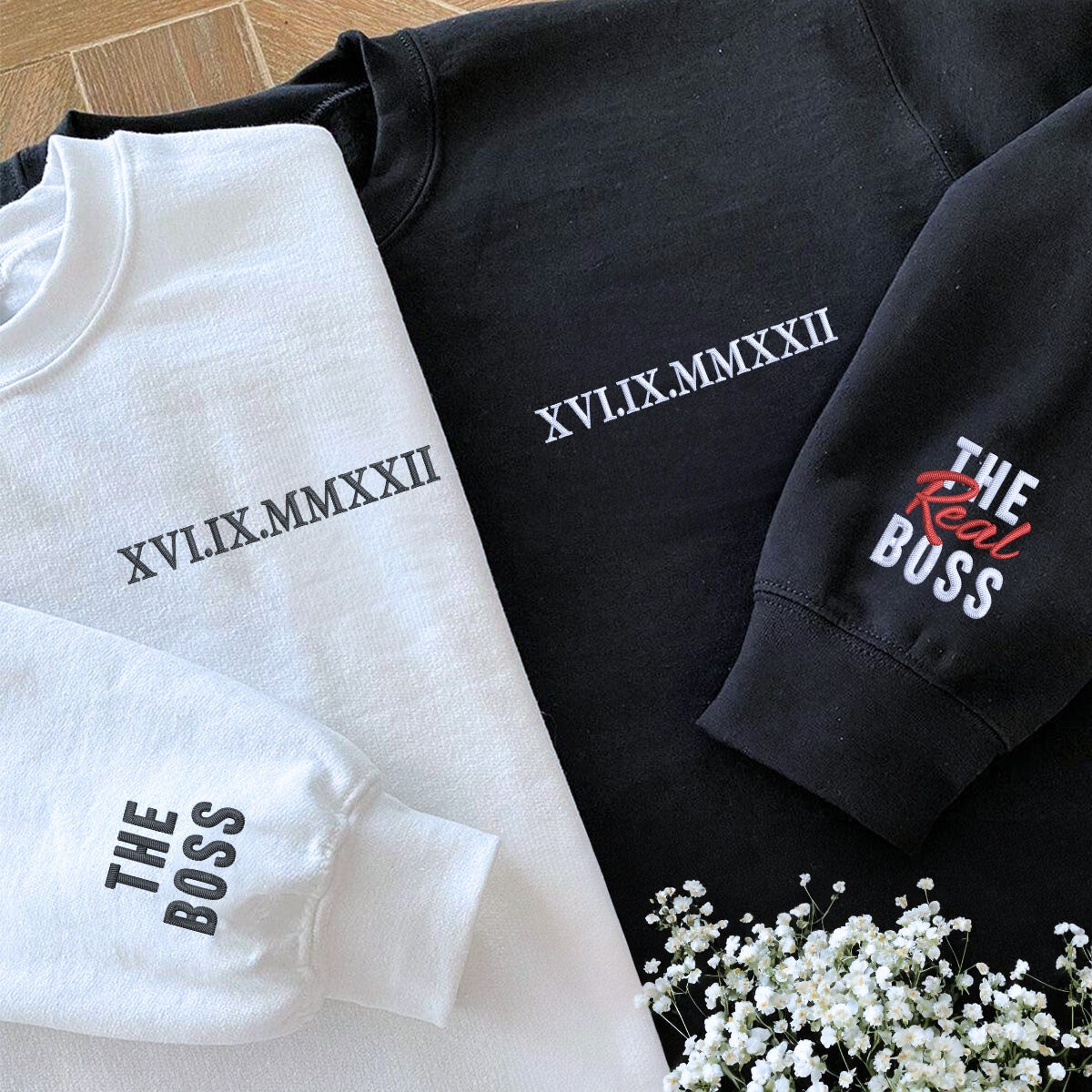 The Boss The Real Boss Hoodie or Sweatshirt, Custom Embroidered for Couple Valentine's Gifts