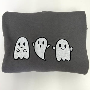 Embroidered Ghost Sweatshirt, Cute Ghost Halloween Fall Crewneck or Hoodie