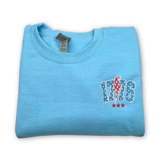 Embroidered 1776 Thunderstorm Sweatshirt on Fourth of July