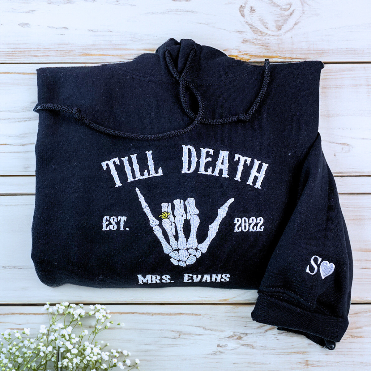 Custom Embroidered Skeleton Till Death Married Couple Mr Mrs Matching Newlywed Husband and Wife Sweatshirt or Hoodie