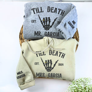 Custom Embroidered Skeleton Til Death Married Couple Mr Mrs Matching Newlywed Husband and Wife Sweatshirt or Hoodie