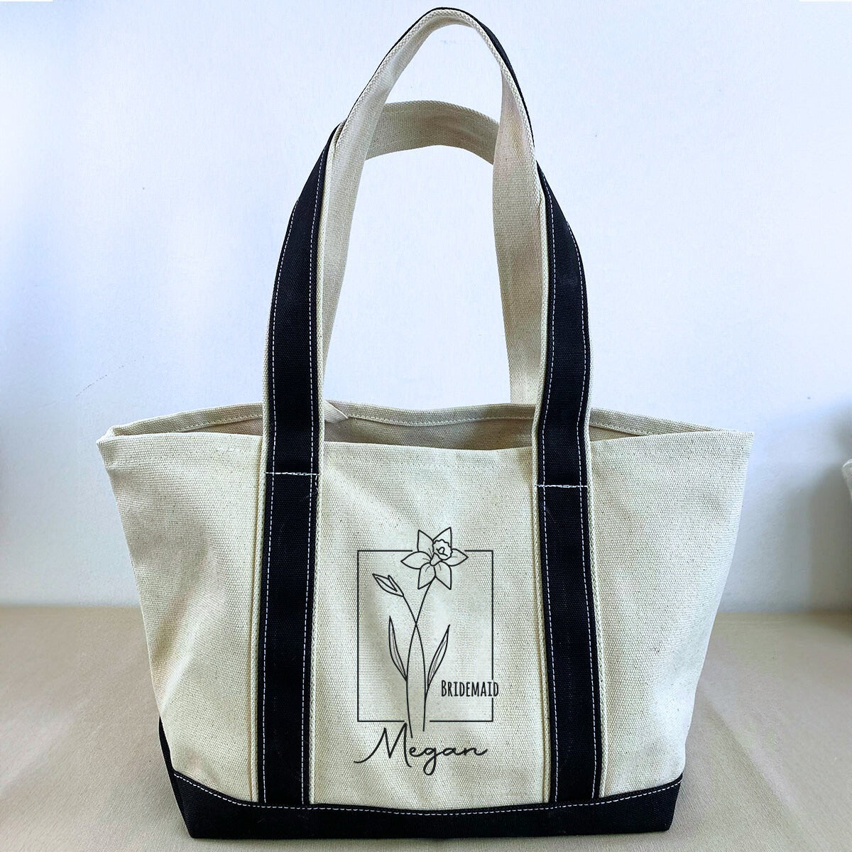 Custom Embroidered Birth Month Flower Bridesmaid Tote Bag, Bridesmaid Gifts - Embroly