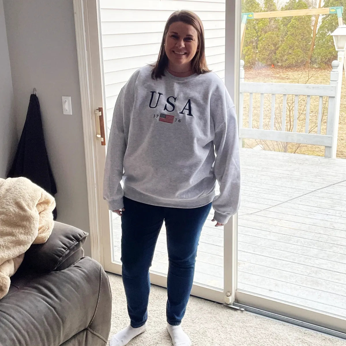 Embroidered USA Flag 1776 Sweatshirt or Hoodie – 4th of July Patriotic Apparel