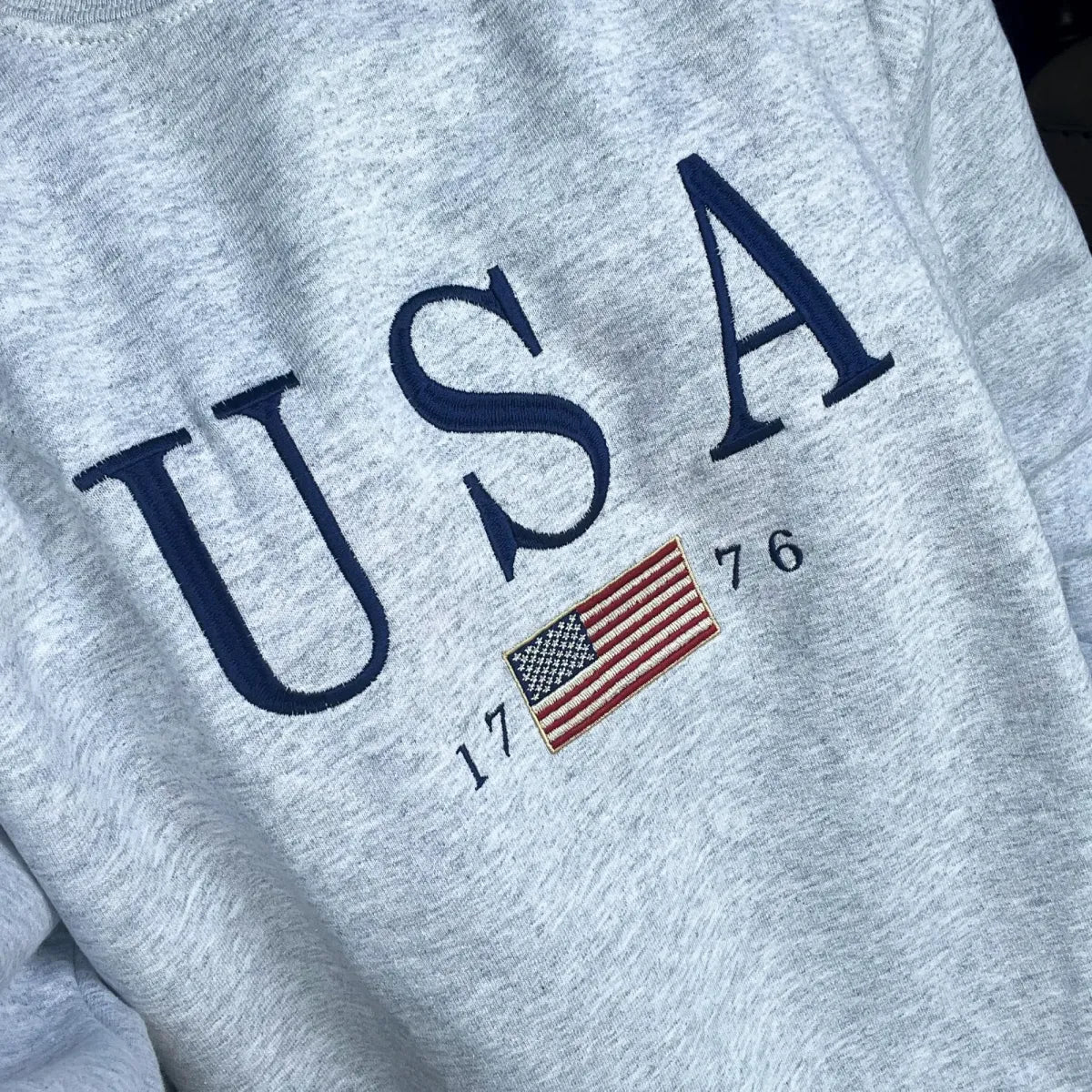 Embroidered USA Flag 1776 Sweatshirt or Hoodie – 4th of July Patriotic Apparel