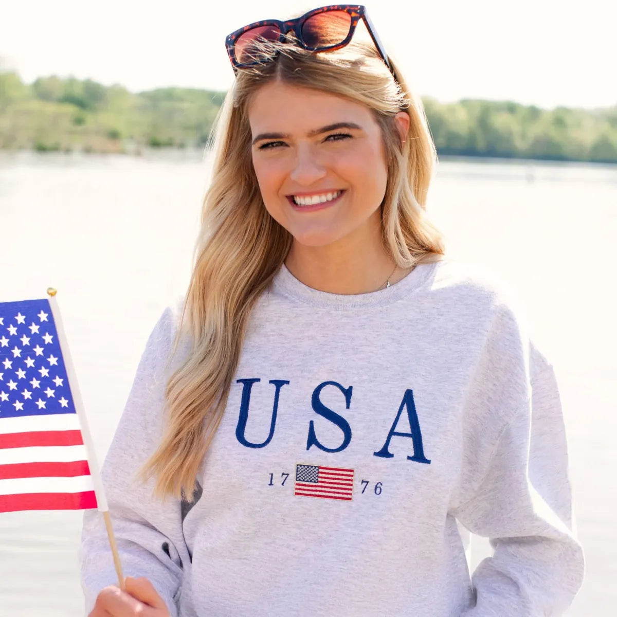 Embroidered USA Flag 1776 Sweatshirt or Hoodie – 4th of July Patriotic Apparel