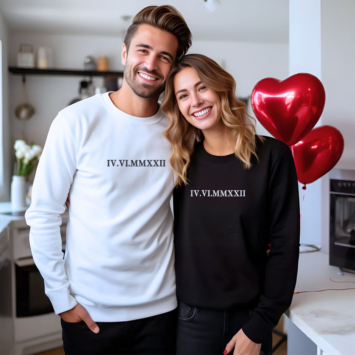 Personalized Unique Gift for Couple with Embroidered Roman Numerals Sweatshirt or Hoodie - Embroly