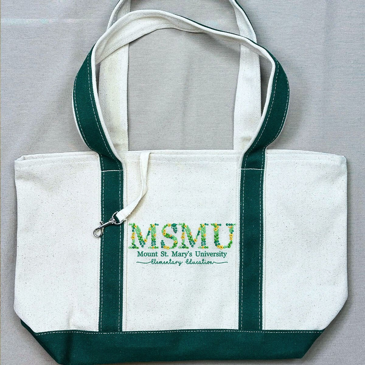 Personalized University Tote Bag with Custom Embroidered Floral Text- Unique College Gift Idea - Embroly