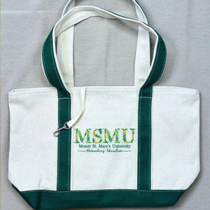 Personalized University Tote Bag with Custom Embroidered Floral Text- Unique College Gift Idea