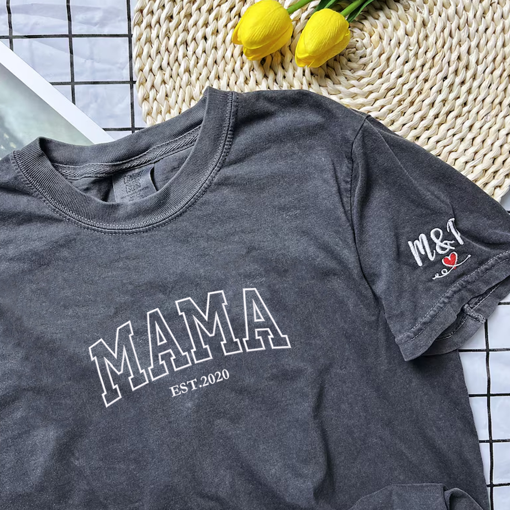 Custom Mama T-Shirt - Embroidered Mom Grandma Tee