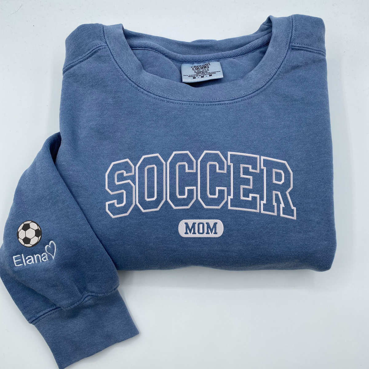 Soccer Mom Sweatshirt or T-Shirt with Names on Sleeve, Embroidered Gift for Mom