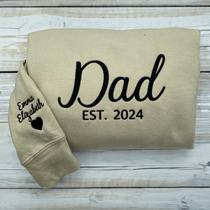 Best Sweatshirt for Dad, Personalized Hoodie with Kid Name on Sleeve, Dad Est Embroidered Crewneck
