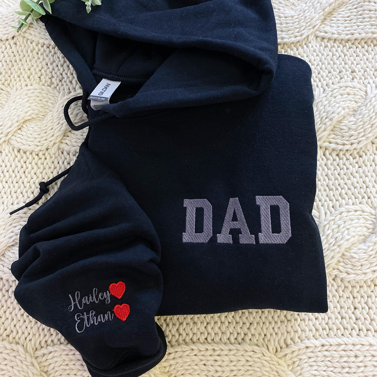 Dad Est Sweatshirt or Hoodie, Embroidered Gift for Dad with Kids Name on Sleeve