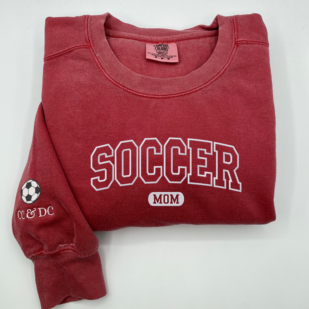 Soccer Mom Sweatshirt or T-Shirt with Names on Sleeve, Embroidered Gift for Mom