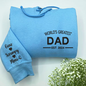 Custom Embroidered World's Greatest Dad Sweatshirt or Hoodie