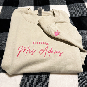 Personalized Future Mrs Sweatshirt Embroidered with Anniversary Date Text Name Initial Heart on Sleeve