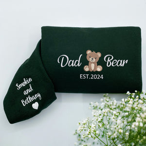 Dad Bear Sweatshirt or Hoodie, Embroidered Gift with Est Year, Kids Names on Sleeve