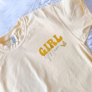 Comfort Color® Embroidered Girl Mom Shirt with Kids Name