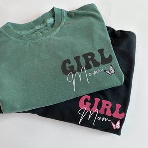 Comfort Color® Embroidered Girl Mom Shirt with Kids Name