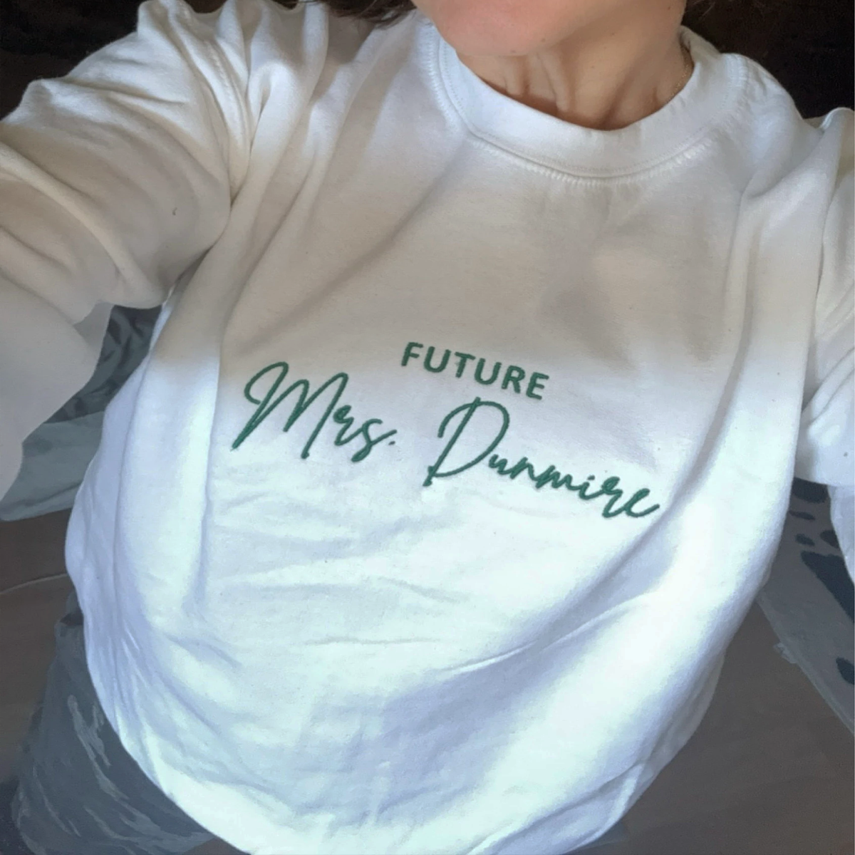 Personalized Future Mrs Sweatshirt Embroidered with Anniversary Date Text Name Initial Heart on Sleeve - Embroly