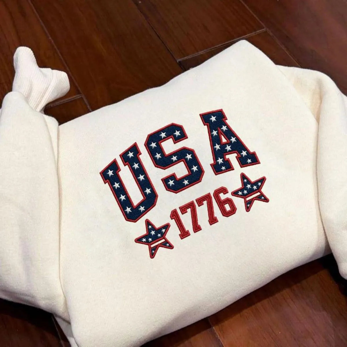 Embroidered Star-Filled USA 1776 Varsity Sweatshirt - 4th of July Patriotic Apparel