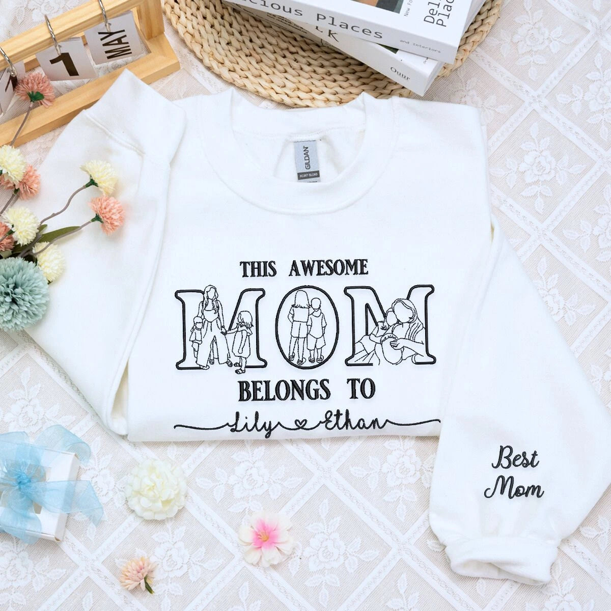 Personalized This Awesome Mom Belongs To Portrait Shirt, Sweatshirt or Hoodie, Embroidered Gifts for Mom Mother's Day