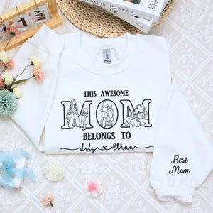 Personalized This Awesome Mom Belongs To Portrait Shirt, Sweatshirt or Hoodie, Embroidered Gifts for Mom Mother's Day