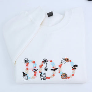 Custom Floral Boo Halloween T-Shirt, Sweatshirt or Hoodie, Cute Ghost Witch Pumpkin, Embroidered Spooky Gift