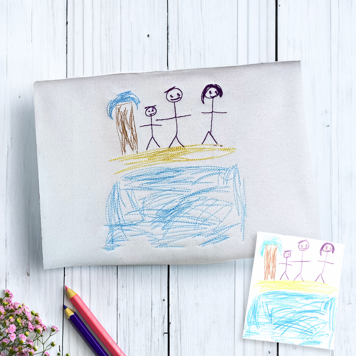 Folded White Kids Drawing Family Embroidery Sweatshirt, a unique and cozy gift for mom dad