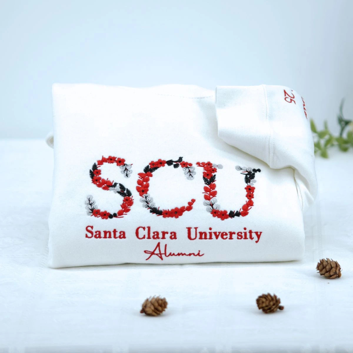 White University Sweatshirt with Floral Embroidery, Personalized Graduation Gift 