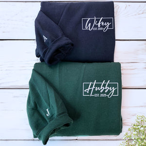 Custom Embroidered Matching Hubby and Wifey Sweatshirt or Hoodie