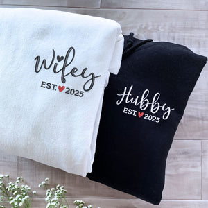 Custom Embroidered Matching Hubby and Wifey Sweatshirt or Hoodie