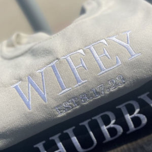 Customized Wifey and Hubby Sweatshirts, Bridal Couple Pullover, Personalized Wifey Sweater, Honeymoon Gift
