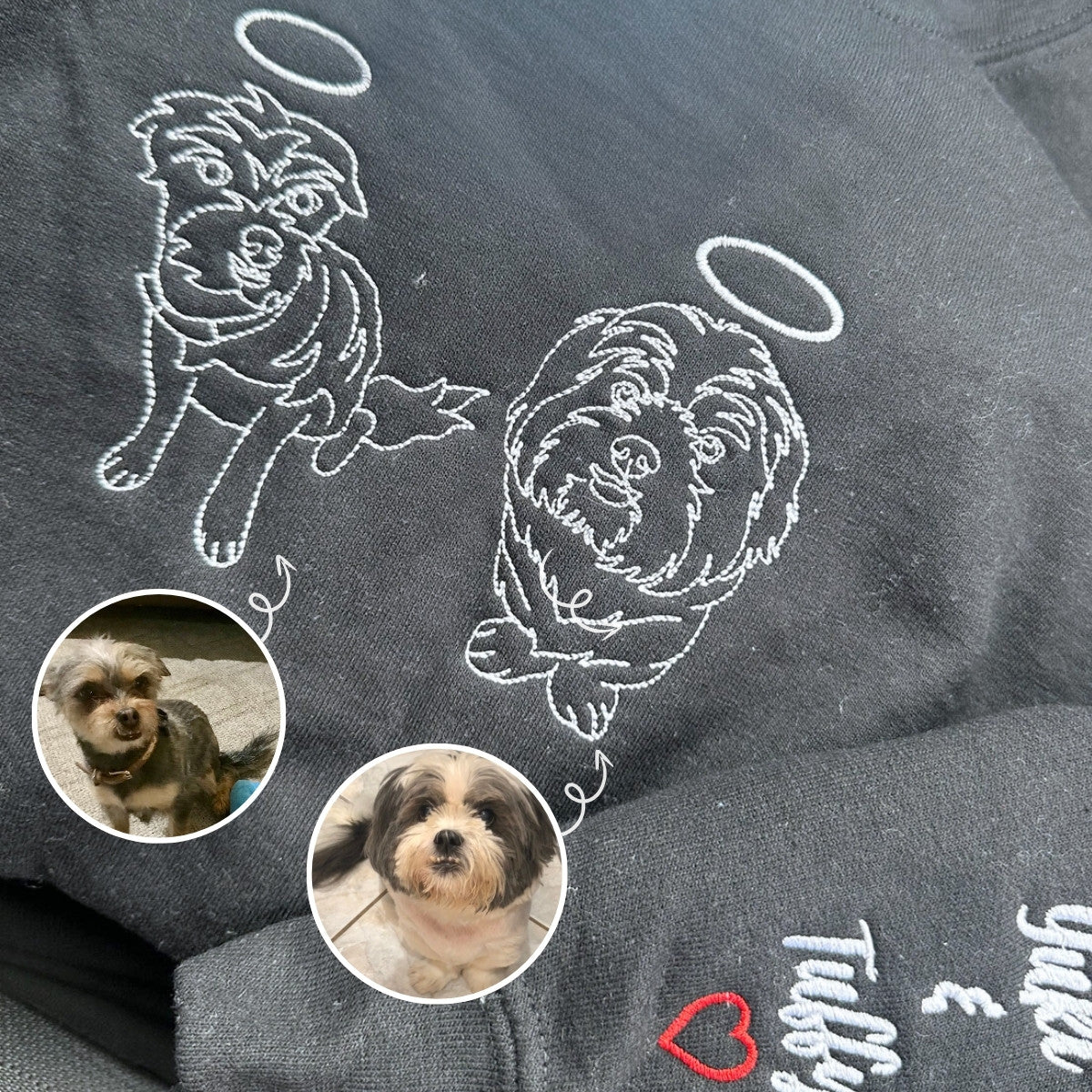 Custom Shih Tzu Outline T-Shirt - Minimalist Embroidered Pet Photo Line Art Tee & Name for Dog Parent