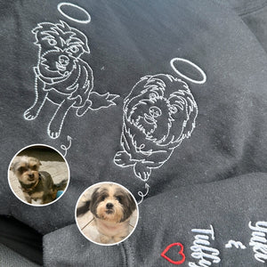 Custom Shih Tzu Outline T-Shirt - Minimalist Embroidered Pet Photo Line Art Tee & Name for Dog Parent
