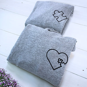 Custom Embroidered Matching You Complete Me Heart Puzzle Sweatshirt or Hoodie