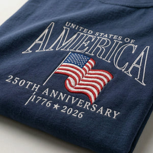 USA 250th Anniversary T-Shirt - Embroidered Patriotic Vintage Style