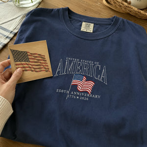 USA 250th Anniversary T-Shirt - Embroidered Patriotic Vintage Style