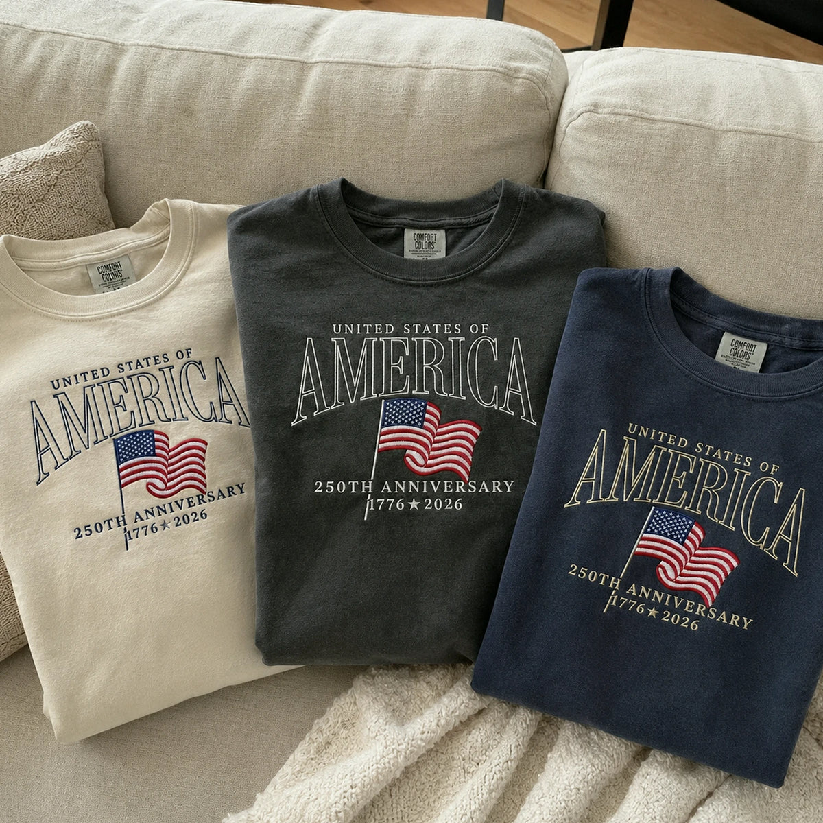 USA 250th Anniversary T-Shirt - Embroidered Patriotic Vintage Style