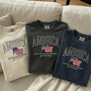 USA 250th Anniversary T-Shirt - Embroidered Patriotic Vintage Style