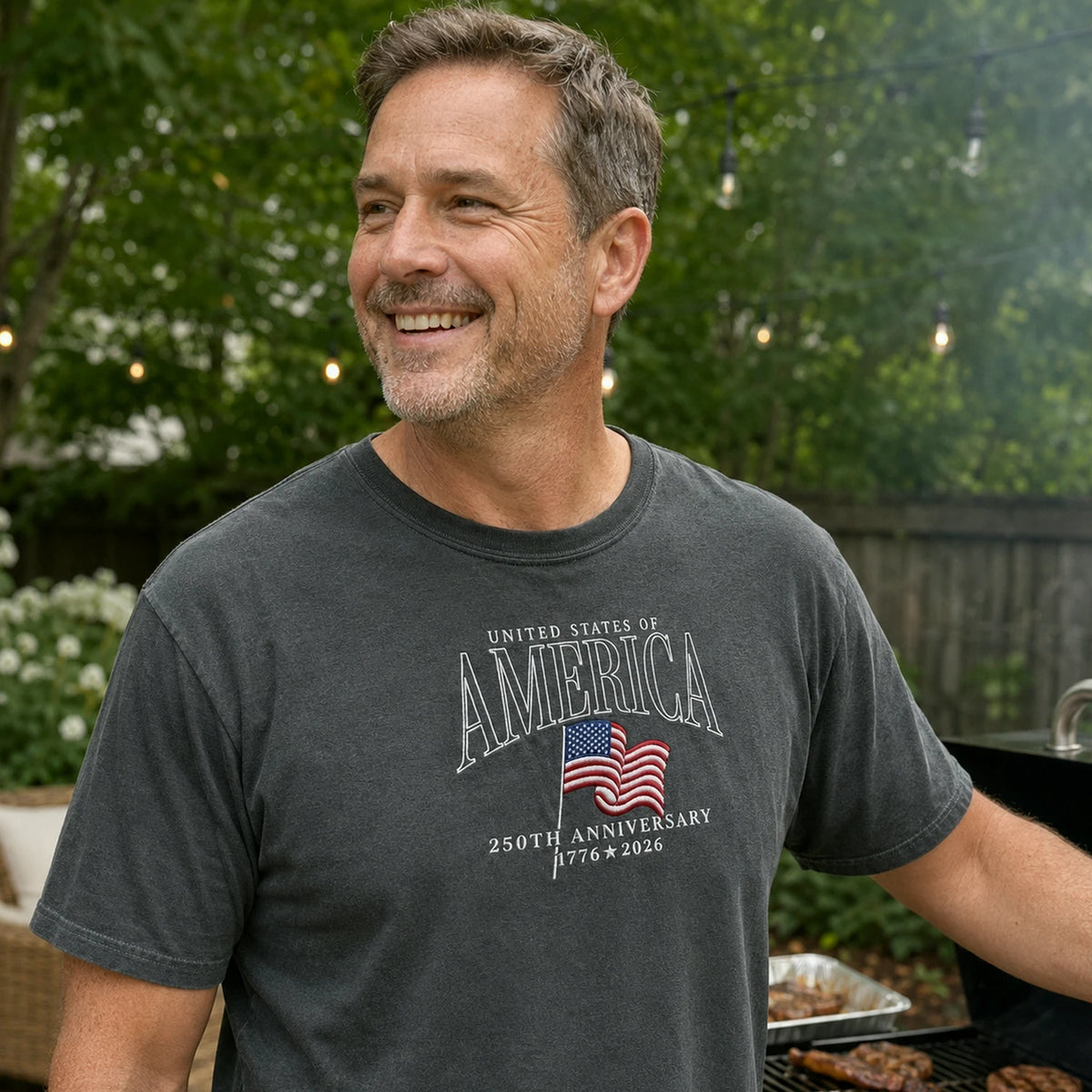 USA 250th Anniversary T-Shirt - Embroidered Patriotic Vintage Style