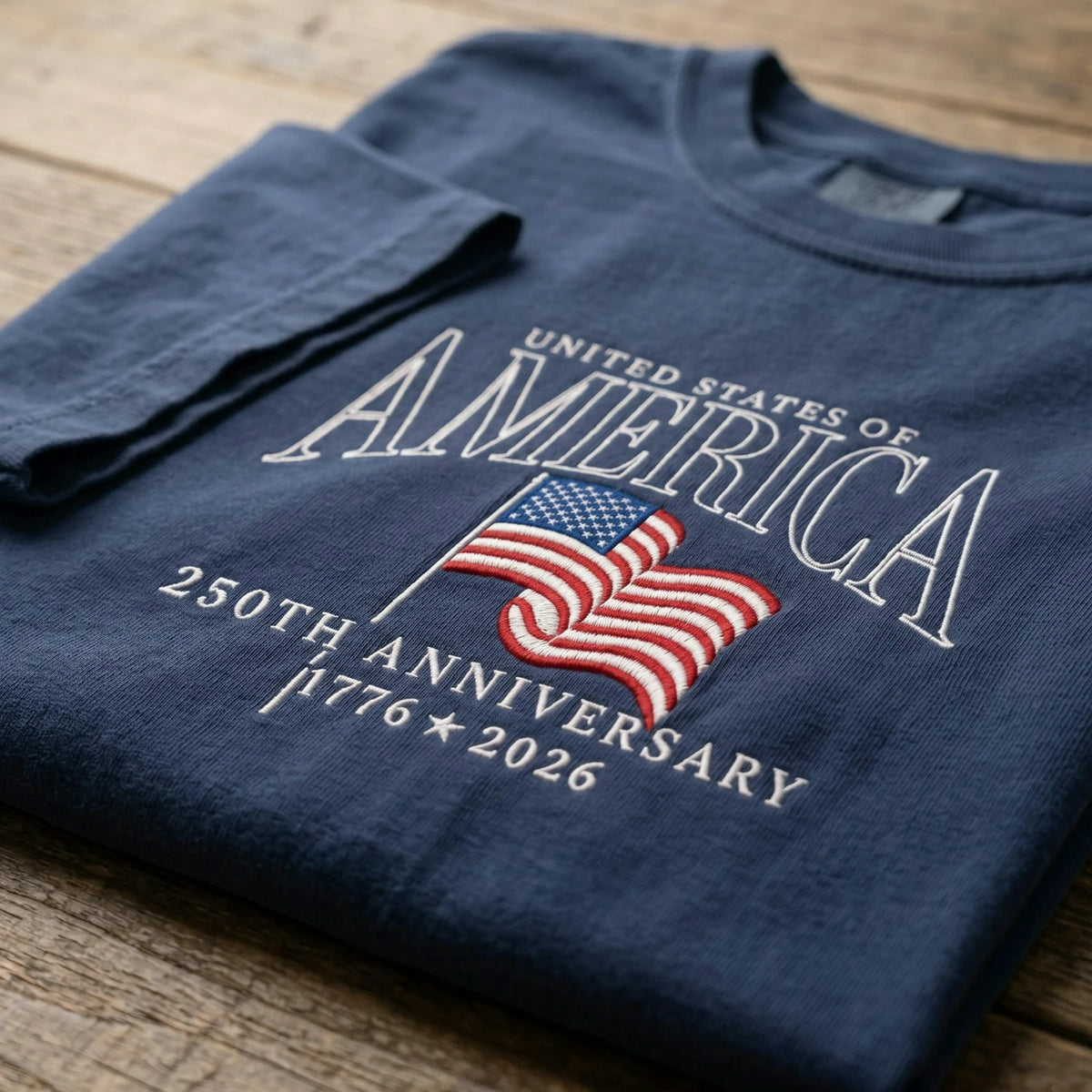 USA 250th Anniversary T-Shirt - Embroidered Patriotic Vintage Style