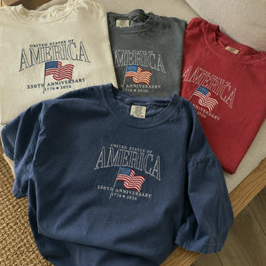 USA 250th Anniversary T-Shirt - Embroidered Patriotic Vintage Style