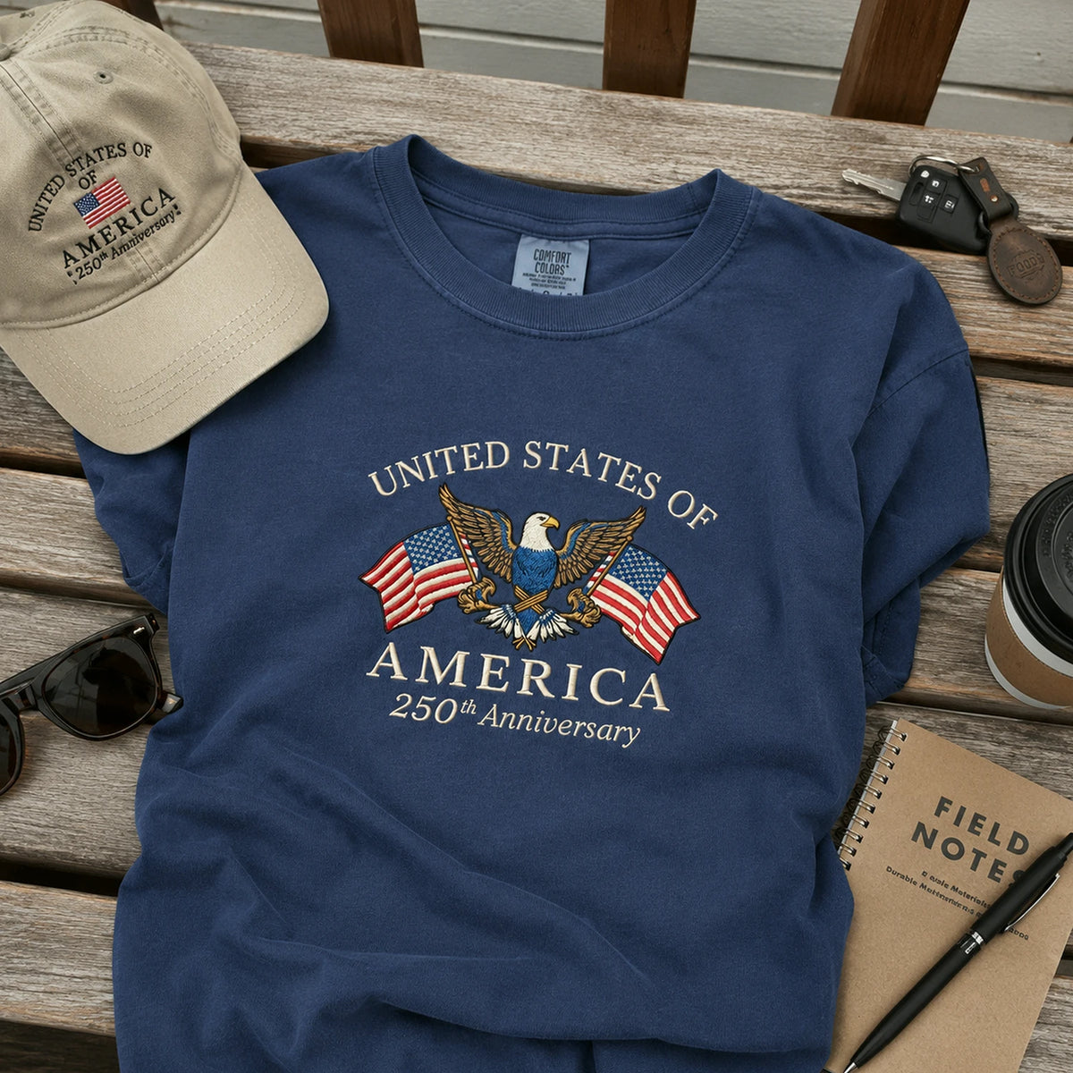 America's Semiquincentennial T-Shirt - Embroidered Patriotic Vintage Style American 4th of July