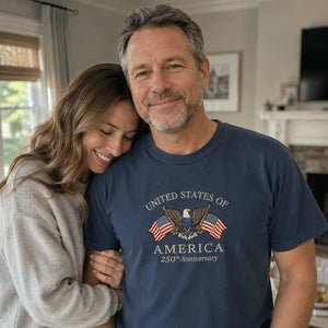 America's Semiquincentennial T-Shirt - Embroidered Patriotic Vintage Style American 4th of July